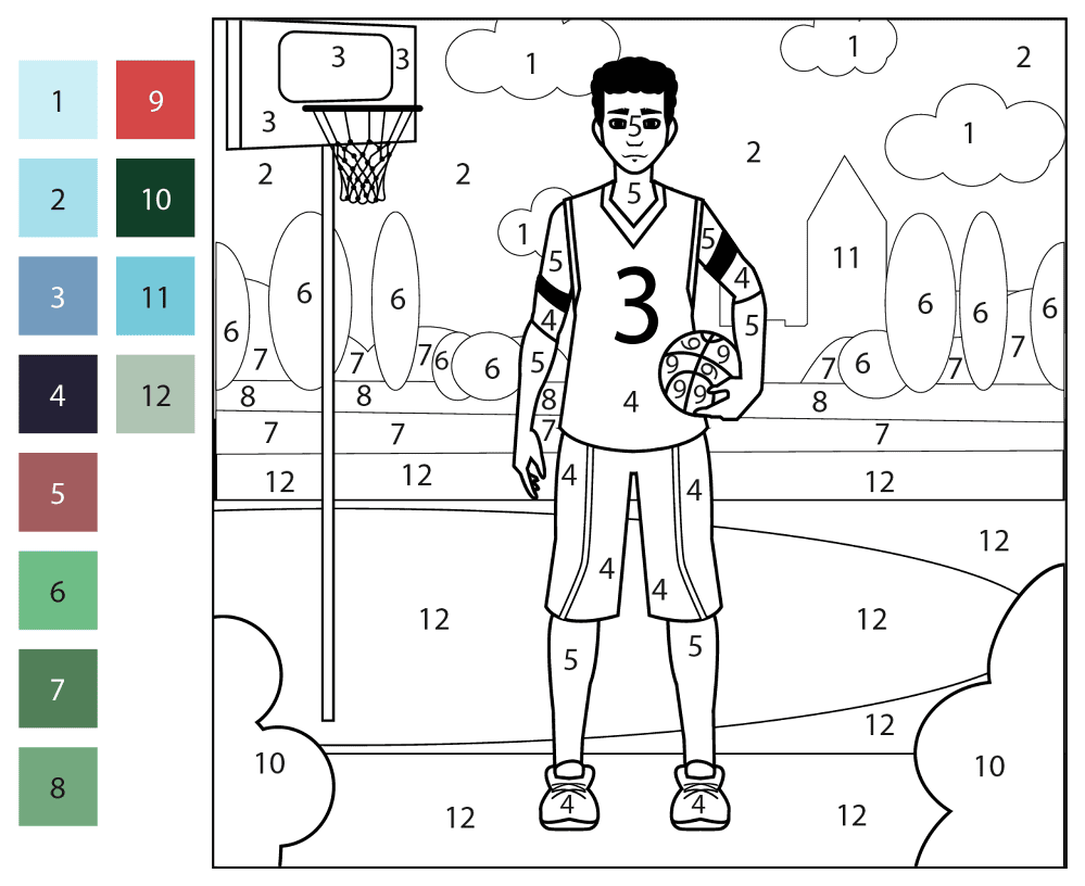 Basketball Player Color By Number Coloring Page Md Coloring Page — Free Printable — free printable coloring page